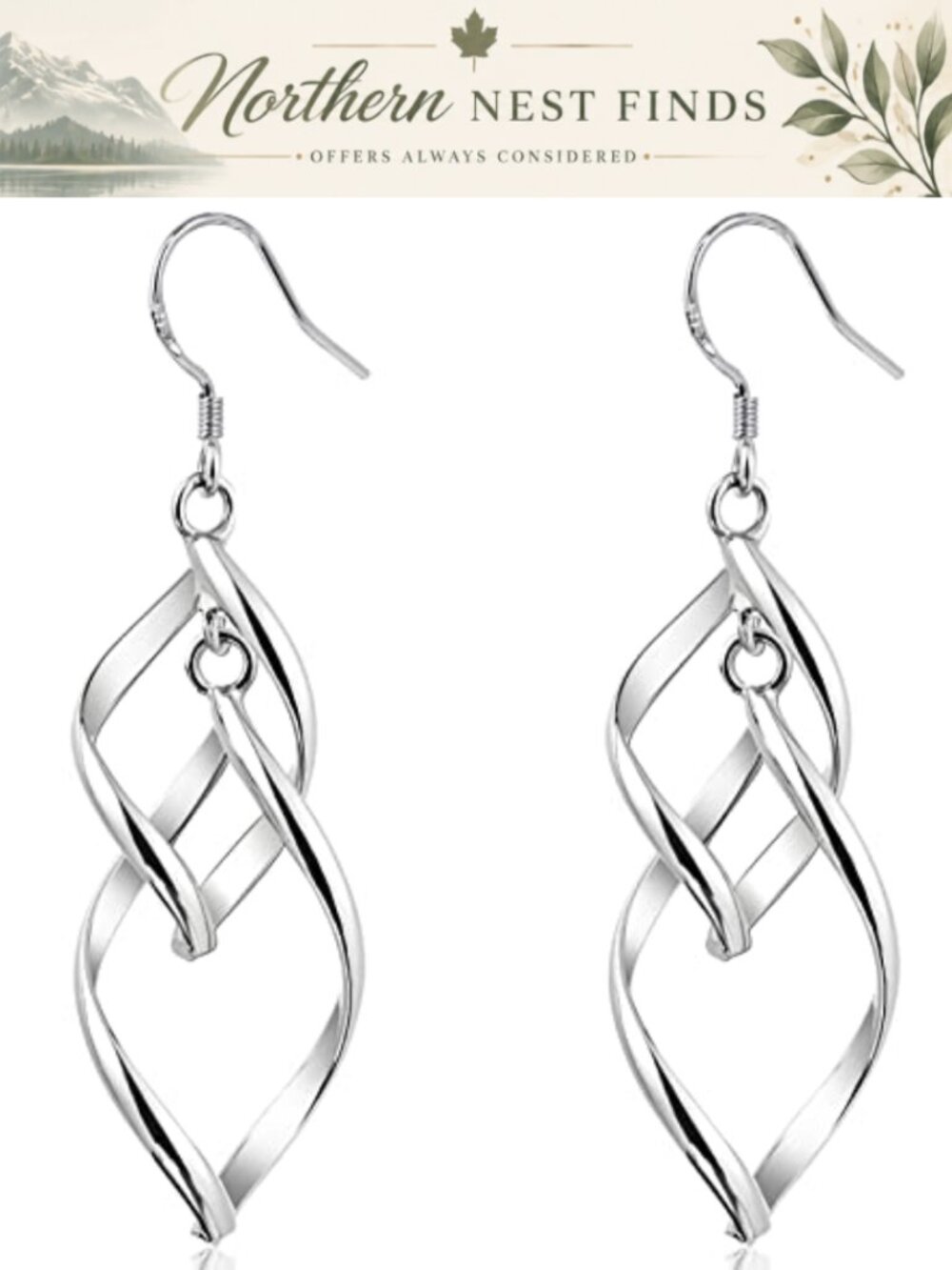 925 Sterling Silver Double Twisted Drop Dangle Earrings French Hook Women